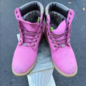 Timberland Bright Pink Lace-Up Boots—Susan G. Koman Ltd edition